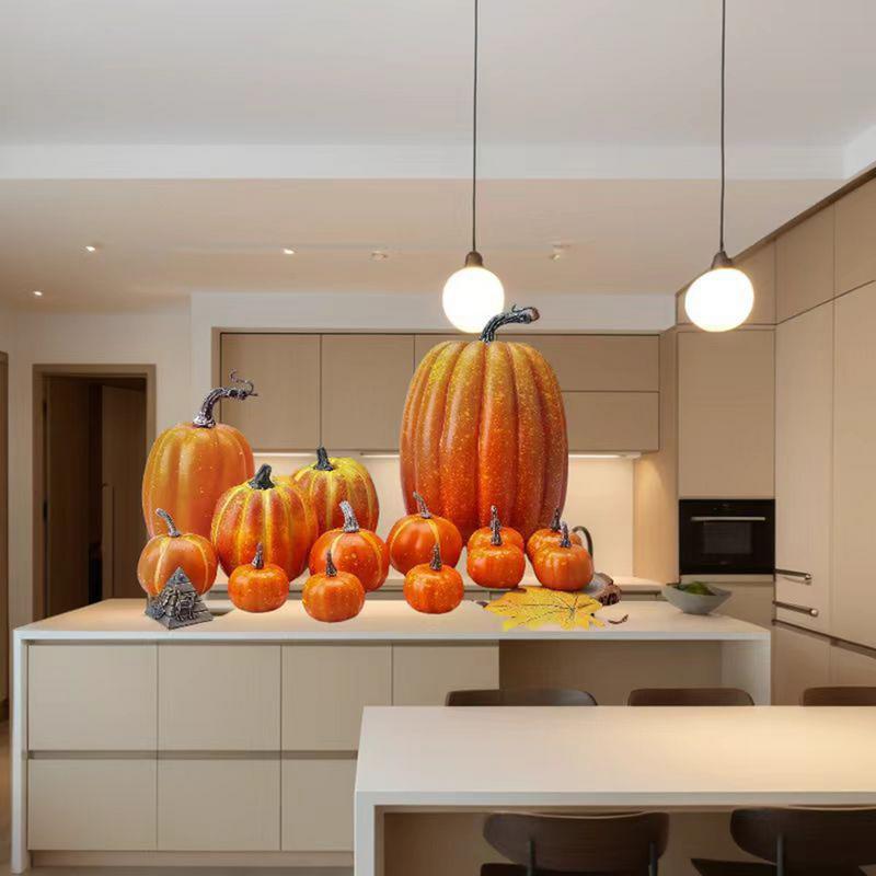 14Pcs Artificial Pumpkin Halloween Decorations for Home  Fake Pumpkin Autumn Harvest Party Thanksgiving Ornaments Props arancione