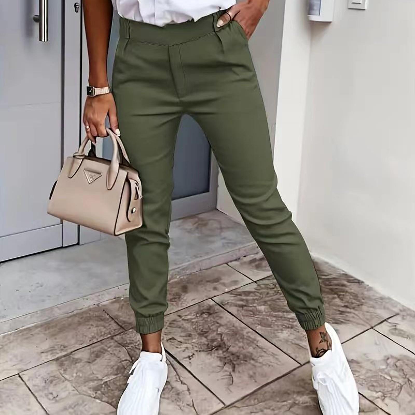 

Женские модные и повседневные однотонные брюки-морковки с манжетами, карманами и длинными штанинами S