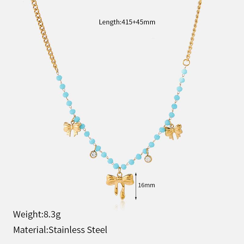Blue beaded necklace for women, gold butterfly heart-shaped pendant, collarbone chain, niche design that doesn't fade