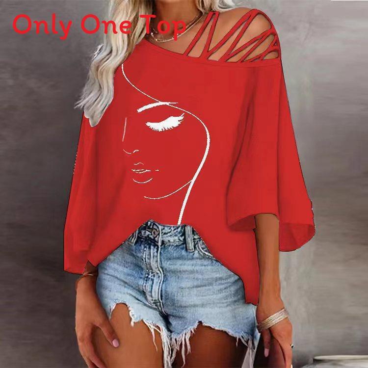 Cotton Summer Loose Fit Printed T Shirt With Batwing Sleeves For Casual Wear