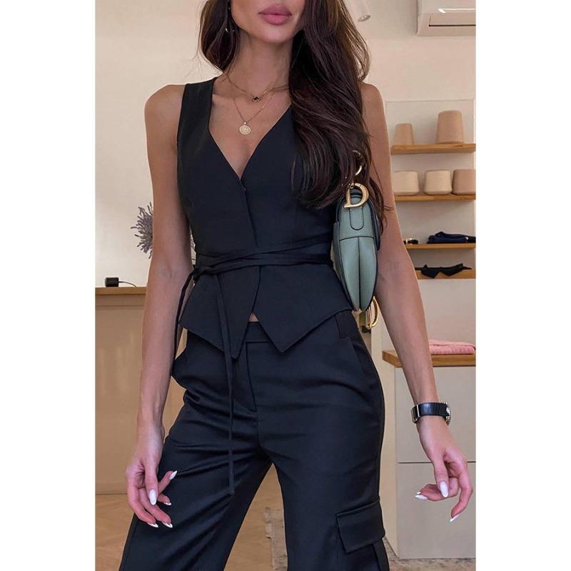 IHUASU Women's Fashion V-neck Sleeveless Casual Blouses & Shirts Elegant