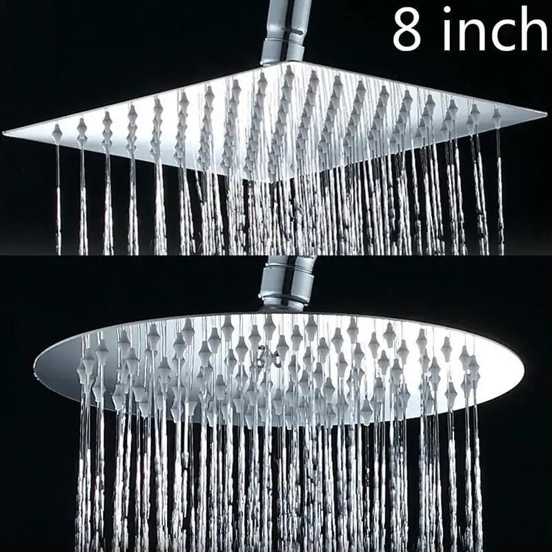 8 Stainless Steel High Quality Square Top Rainfall Shower Head Big Round Shower Head Suitable Household Bathroom Supplies Tools