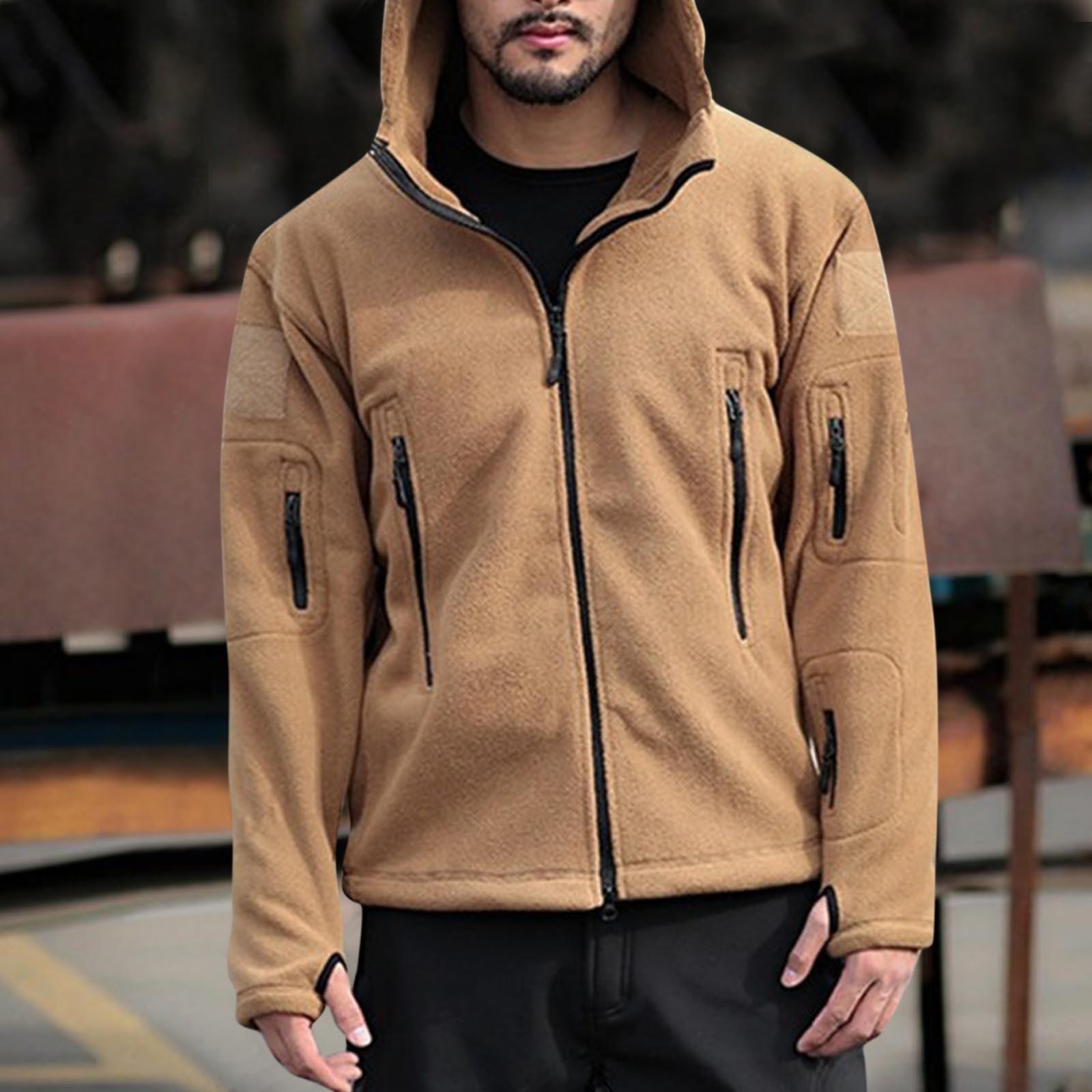 

Мужская уличная теплая флисовая куртка с капюшоном и защитой от холода XL хаки