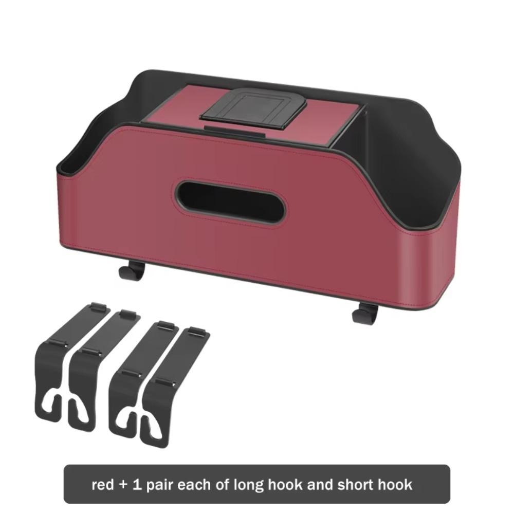 

1Pcs Auto Interior Storage Car Tissue Box Holder with 2 Cup Holders Headrest Hooks Car Accessories Red