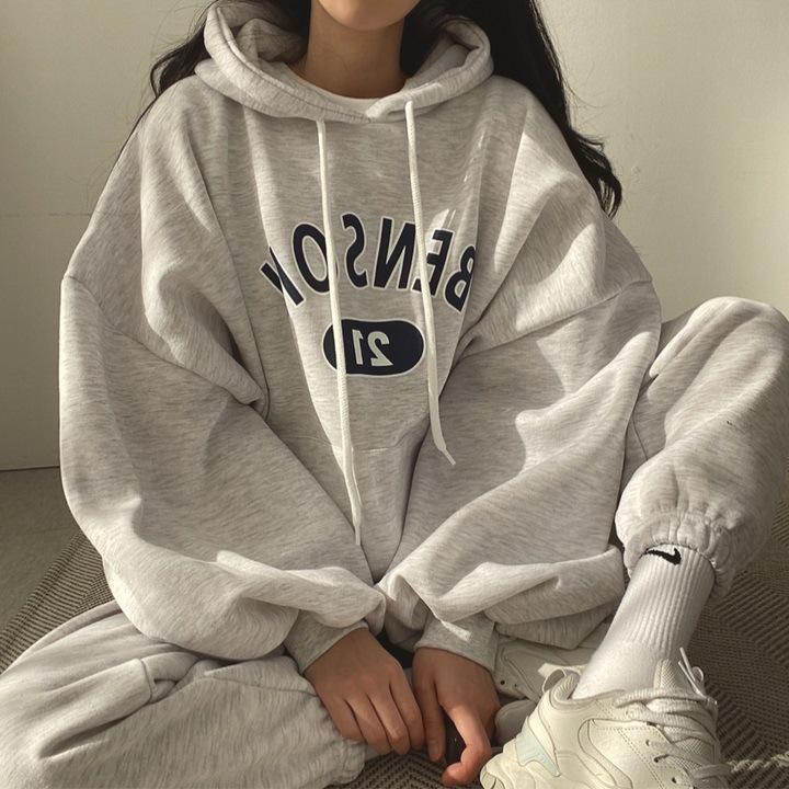 Women's Loose Fit Tracksuit Long Sleeve Hoodie Elastic Waist Jogger Pants Two Piece Outfit Set
