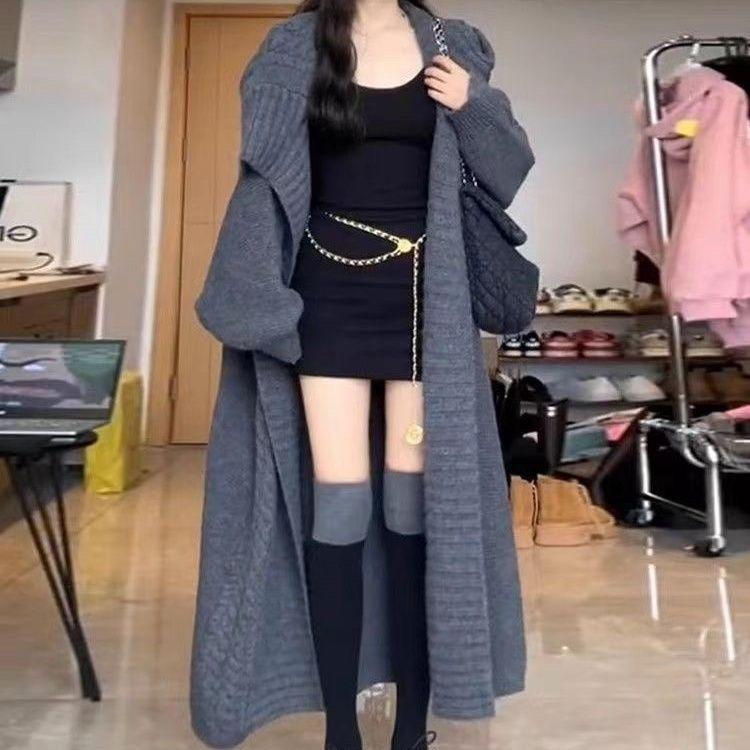 French Retro Knit Cardigan: Turn-Down Collar, Loose Fit, Mid-Length, Autumn/Winter Style