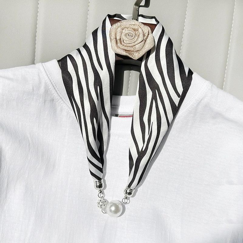 1Pc Cloth Accessories Versatile Patterned Texture Pearl Fashion Neck Protection Scarf Magnetic Silk Scarf