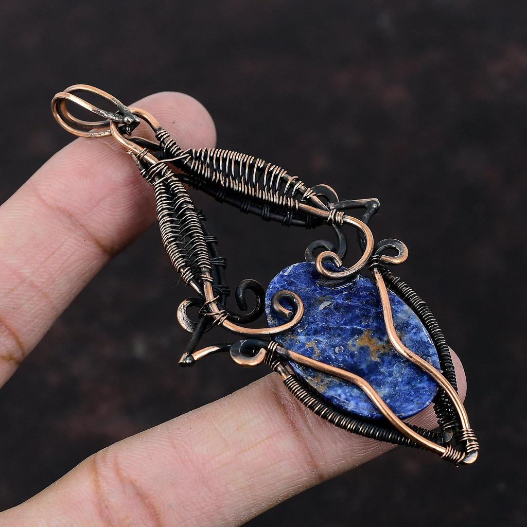 Sodalite Pendant Copper Wire Wrapped Pendant Handmade Pendant Wire Wrap Gemstone Jewelry Unique Pendant Gift For Mom Designer Copper Jewelry