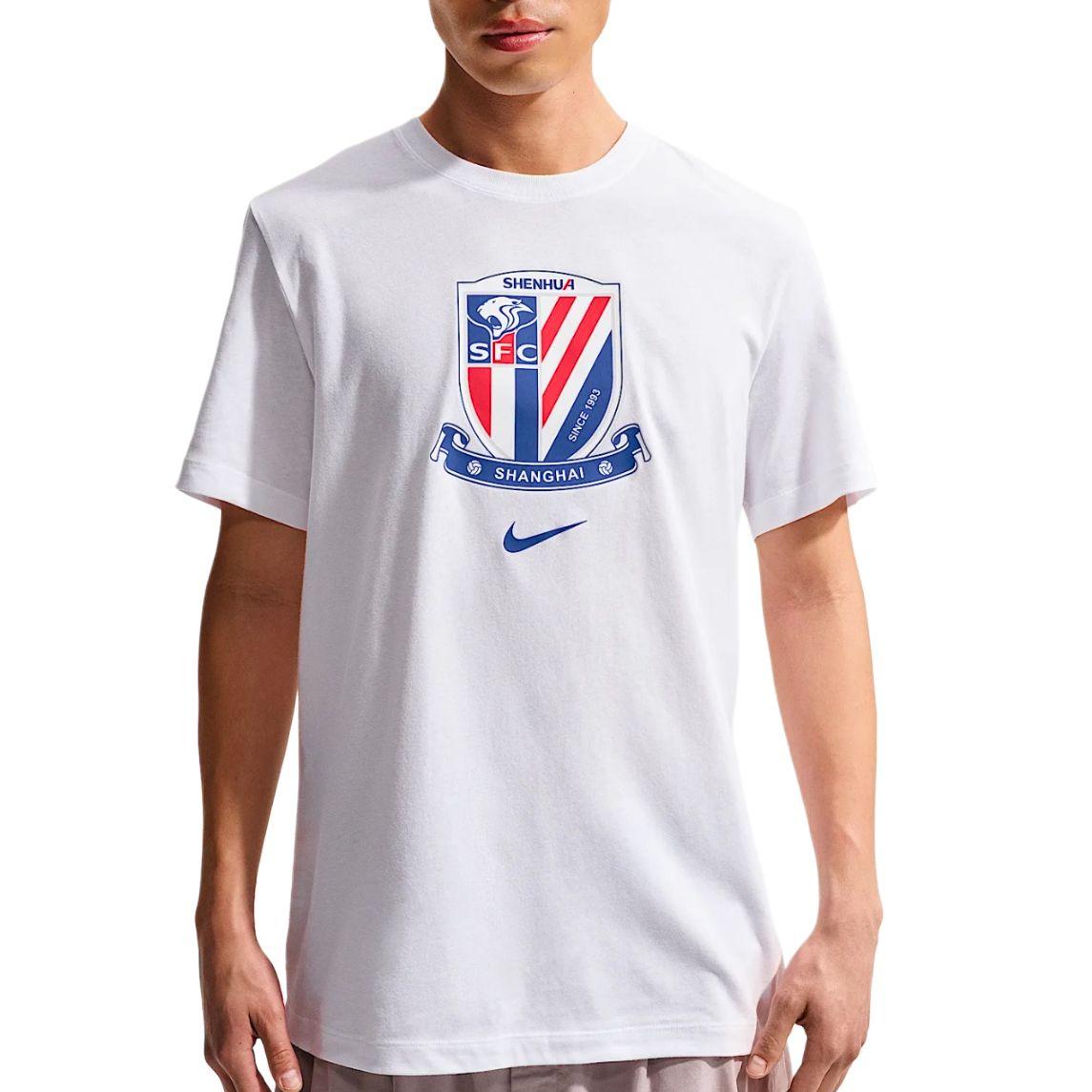 Nike T Shirts Men s White/Sports Royal Blue Crew Neck Moderate IQ0527-100 XL