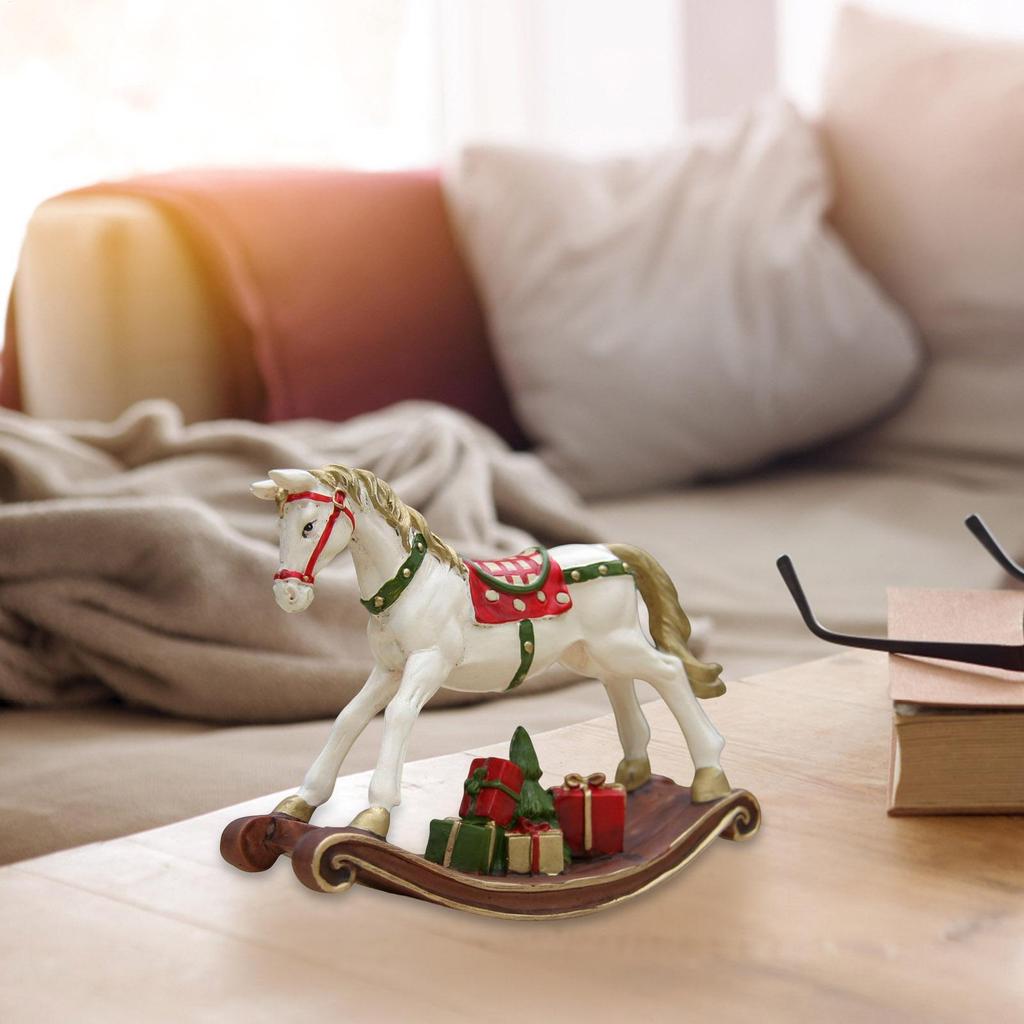 Christmas Rocking Horse Ornaments Resin Rocking Horse Figurine Christmas Table Decoration Party Favor Supplies Home Decorations