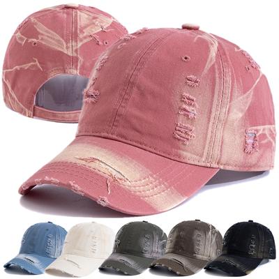 New Women Washed Cotton Cap Gradient Color Ruptured Style Baseball Cap Female Outdoor Fashion Dad Hats