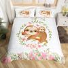 Kids Pink Rose Rabbit King Queen Duvet Cover Cartoon Animal Comforter Cover Rose Moon Floral Bedding Set Polyester Quilt Cover