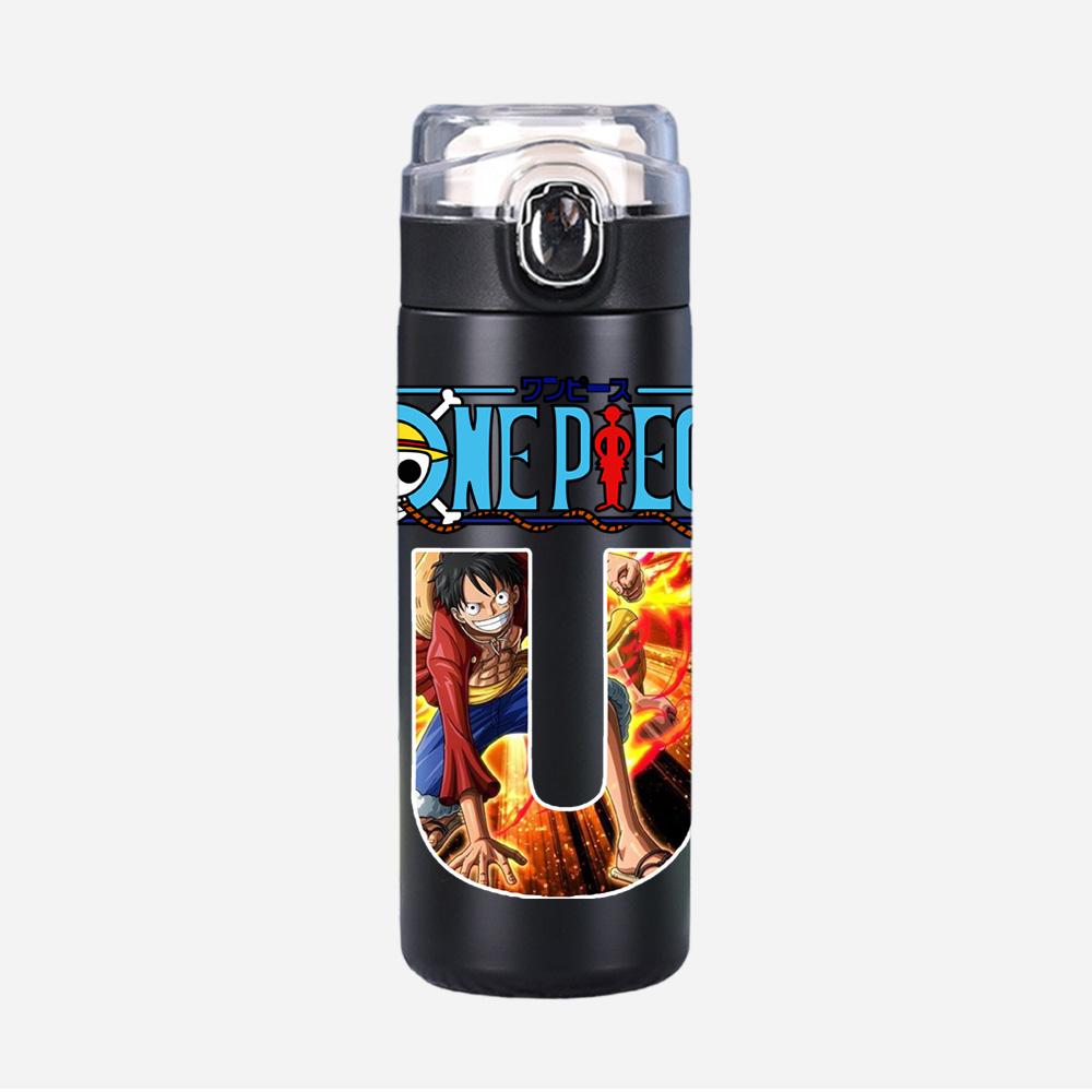 Anime Cartoon Printed Black Thermos Cup Portable Stainless Steel 400Ml Water Bottle Leak Proof Camping Water Cup Gift