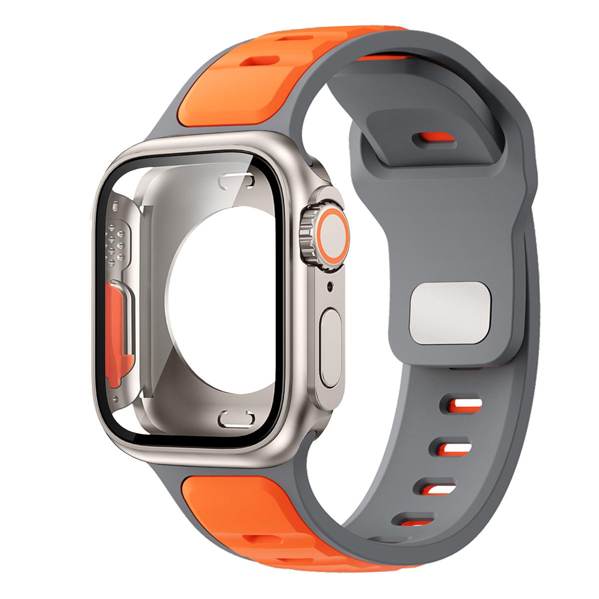 

Strap+Case for Apple Watch 46 45 44mm Silicone Band PC Protector Cover Bumper for Iwatch 10 9 8 7 6, Change To Ultra Accessories 45MM