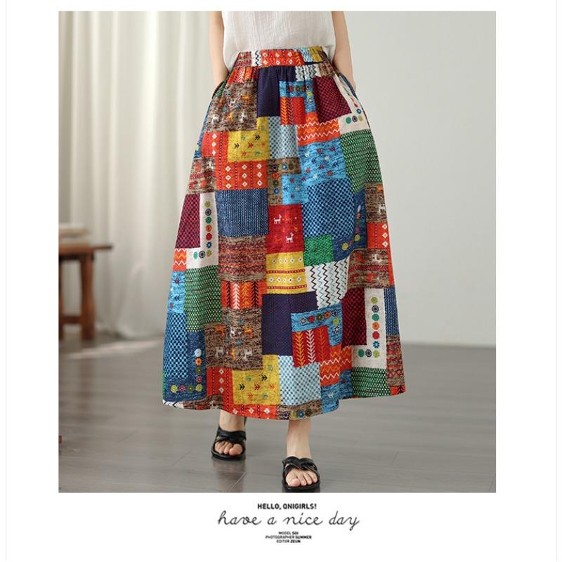 DIMANAF 2026 Estate Spiaggia Taglie Forti Gonna Lunga Donna Vita Elastica Ampia Casual Pantaloni Bassi Stampa Vintage