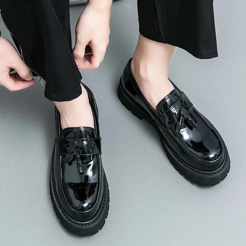 Round Toe Men Shoes Tassel Loafers Mens Party Business Loafers Thick Soled Men Dress Platform Shoes Comfortable Shoes for Men