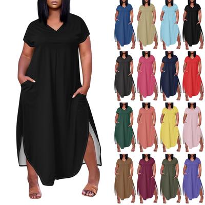 Women's Temperament Short Sleeve  Casual Solid Color O-Neck Plus Size Dress