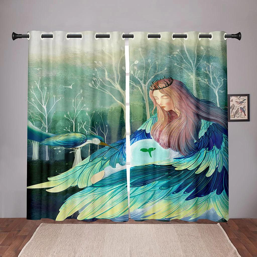 Engel Mädchen Flügel Cartoon Verträumt Kinder Verdunkelungsvorhänge für Schlafzimmer Wohnzimmer Badezimmer Küche Tür Flur Hohe Verdunkelung Neu