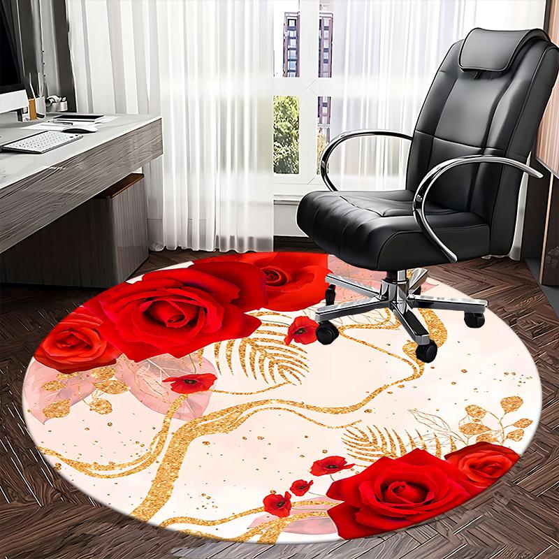 Elegante Rote Rose Stuhlmatte Luxuriöses Florales Design für Wohnkultur, Büroteppich, Wohnzimmergeschenk, Schlafzimmerboden