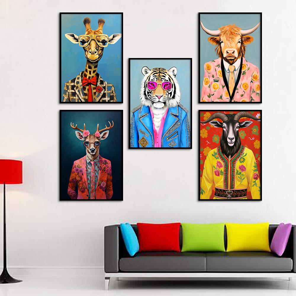 Al Dyreportrettmaleri Moderne Veggkunst Lerret Plakattrykk Abstrakt Tegneserie Fargerikt Bilde Stue Hjemmedekor Cuadros