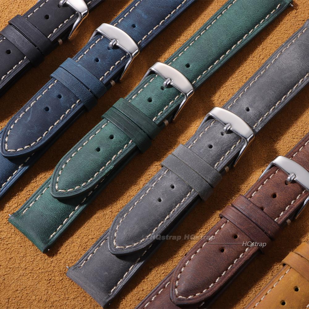 Correa de Reloj de Cuero Genuino de Vaca 18 mm 20 mm 22 mm 24 mm Correa Retro Hecha a Mano con Hebillas Metálicas para Hombres Mujeres Correa de Liberación Rápida