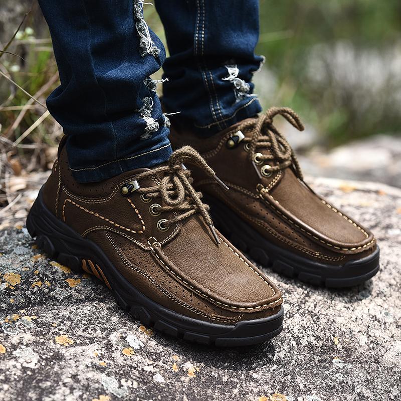 Mens Comfort Casual Shoes Breathable Male Hiking Retro Style Leather Loafers Footwear Moccasin Travel Climbing Camping Footwear