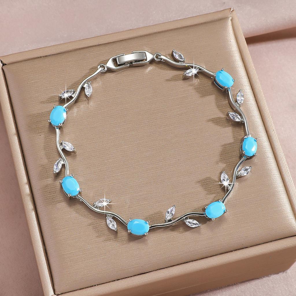 Luxury Gold-Plated Copper Zircon Leaf Bracelet, High Quality Jewelry