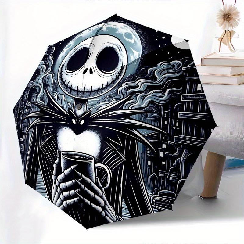 1 Automatisches Öffnen Jack Skellington, Albtraum vor Weihnachten Thema Bunter 8-Rippen Tragbarer Regenschirm für Männer und Frauen, Ein Kompakter Pendlerbegleiter