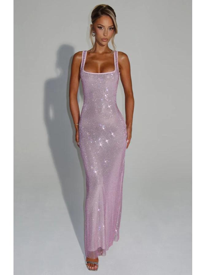 Elegant 2025 Sequin Rhinestone Bodycon Evening Dress with Double Shoulder Strap