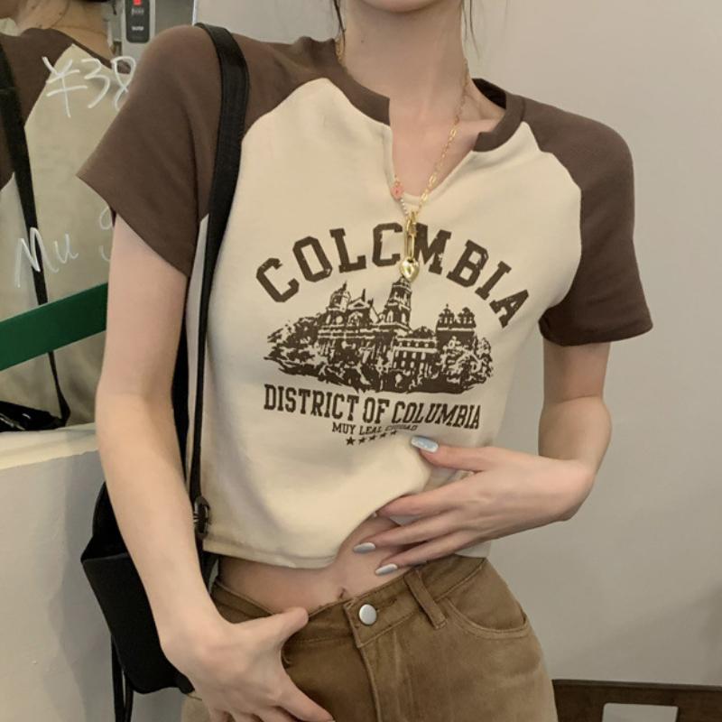 

Футболка GMXIA Spice Girls с коротким рукавом и V-образным вырезом, женская летняя, сладкая и пряная, в стиле ретро, короткие студенческие топы XL