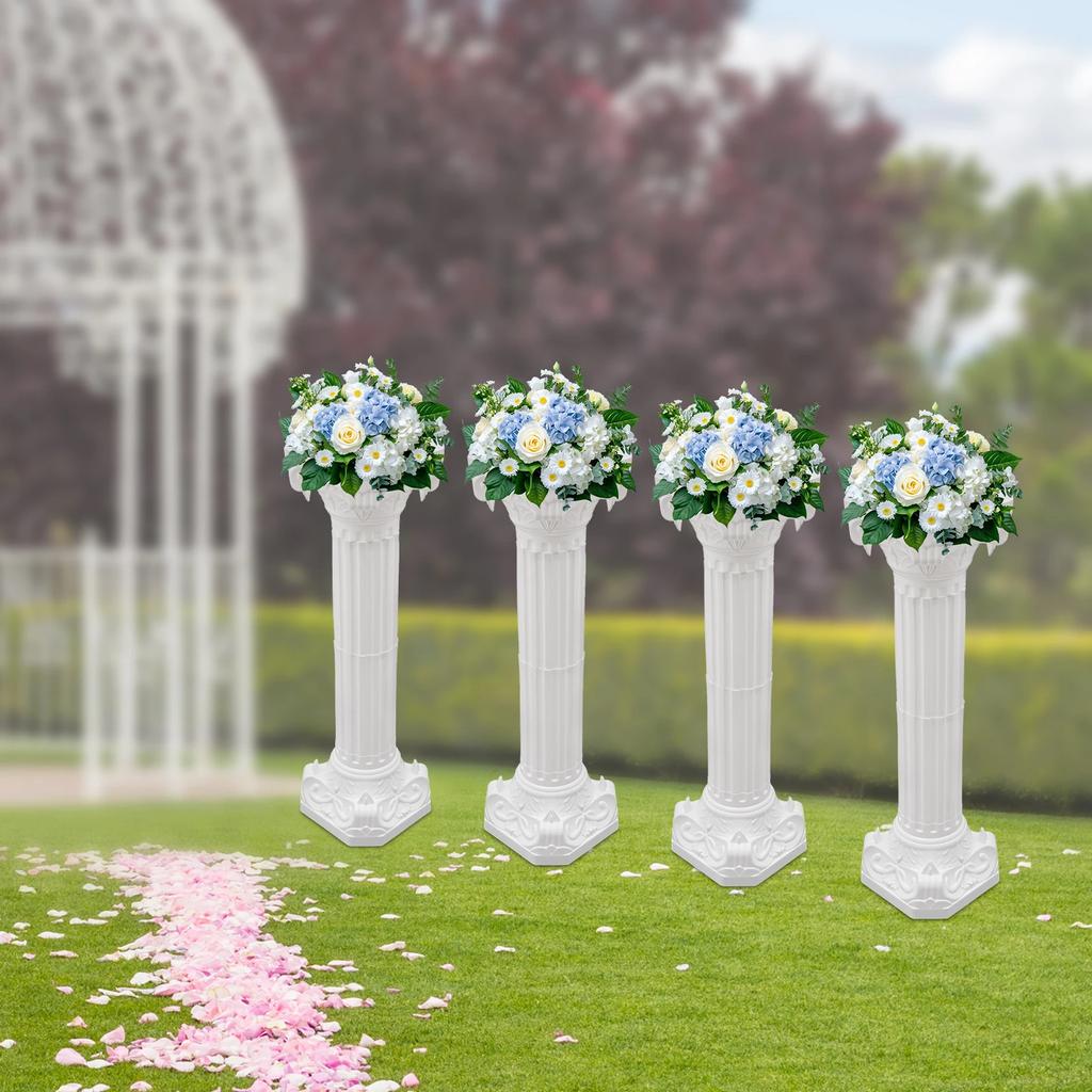 4Pcs Wedding Roman Columns, White Striped European Style Roman Pillars for Party Decor, Floral Arrangement, Indoor Outdoor Event