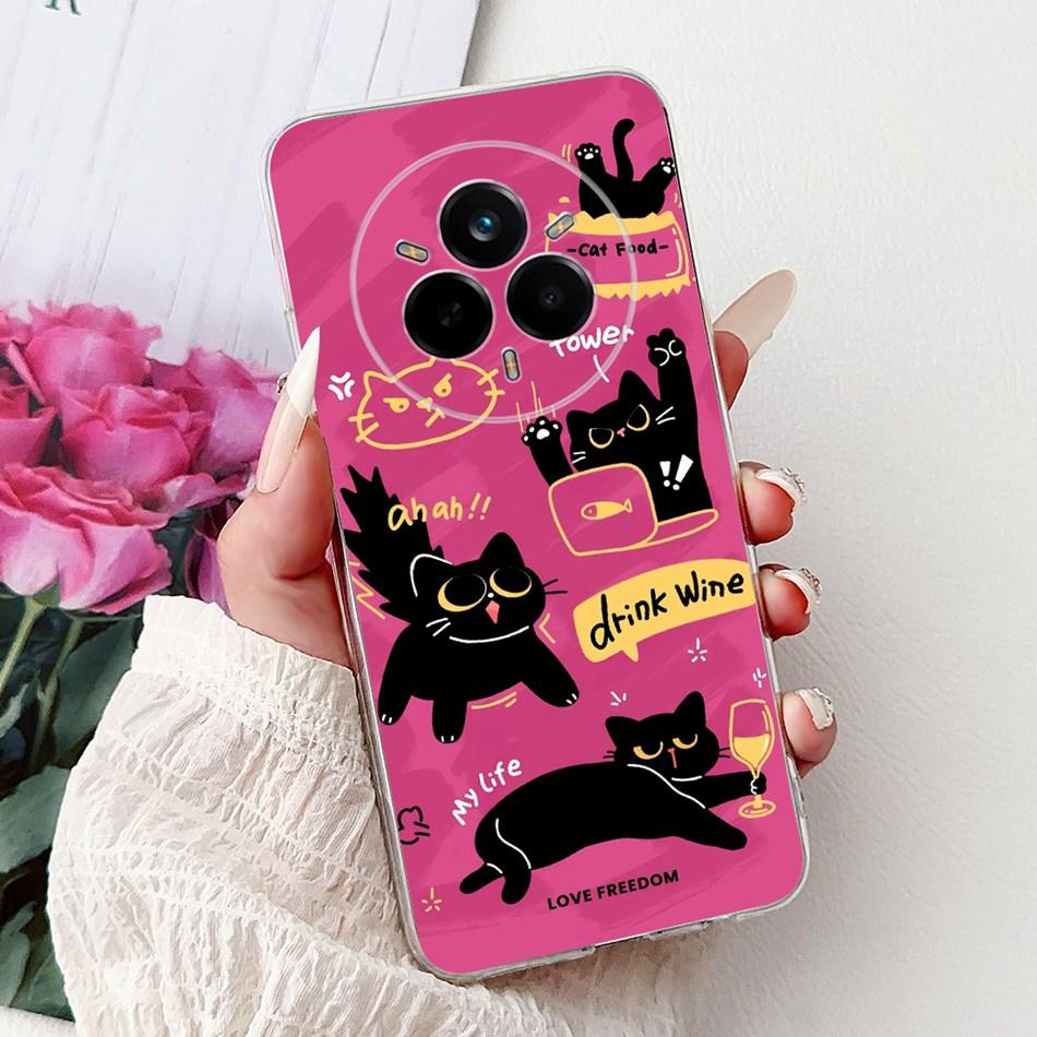 For Realme 14 Pro 14Pro+ Elegant Floral Cat Printed Phone Case For Realme 14 Pro Plus 14Pro 5G Soft Silicone TPU Cases