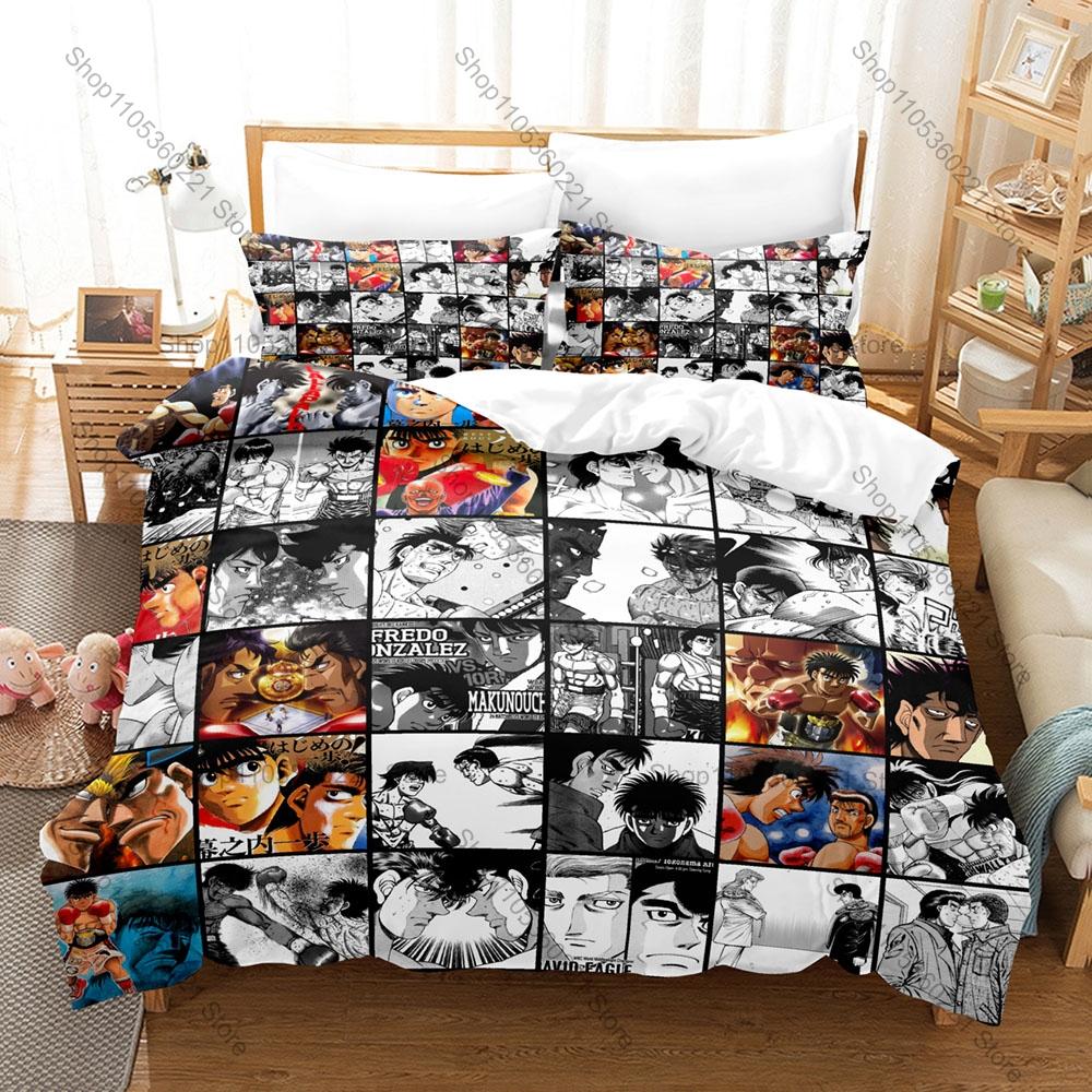 Cool Hajime No Ippo Bedding Set Duvet Cover + 2 Pillowcases Boxing Sports Anime Ippo Makunouchi Fighting Cool Bedroom Decor