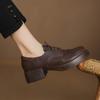 Krazing Pot Sheepskin Autumn Winter Shoes Chunky Heels Size 43 Size 42 Round Toe Lace Up Deep Mouth Pumps