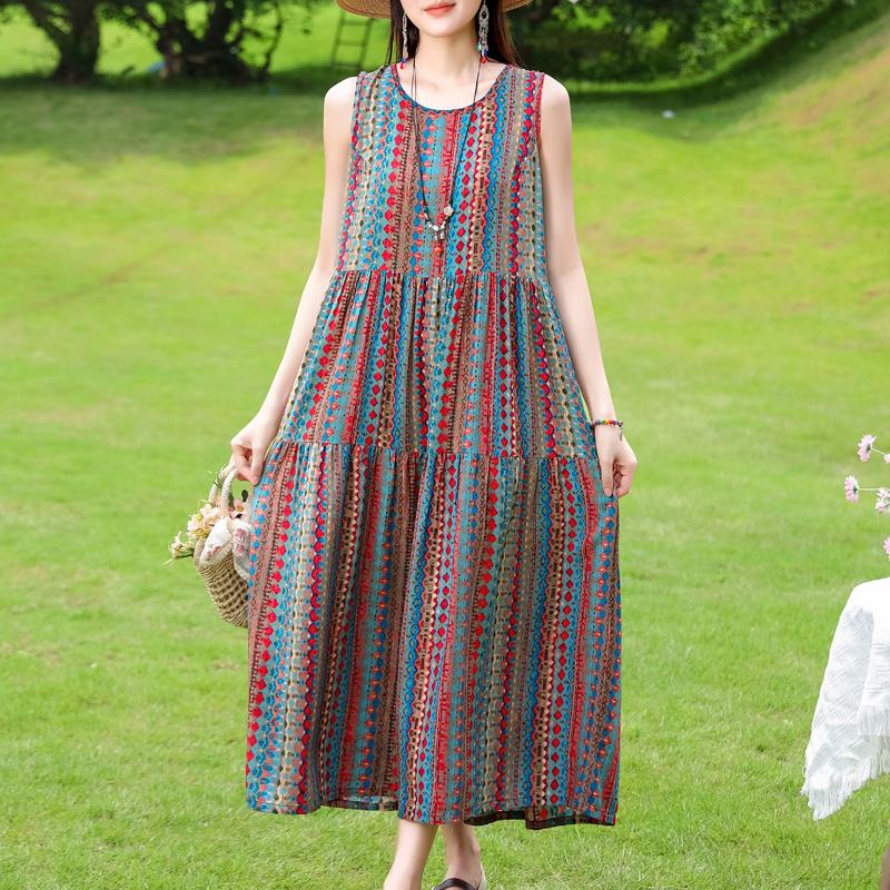 Vestido sin mangas de talla grande para mujer, vestidos largos casuales sueltos, ropa de verano vintage