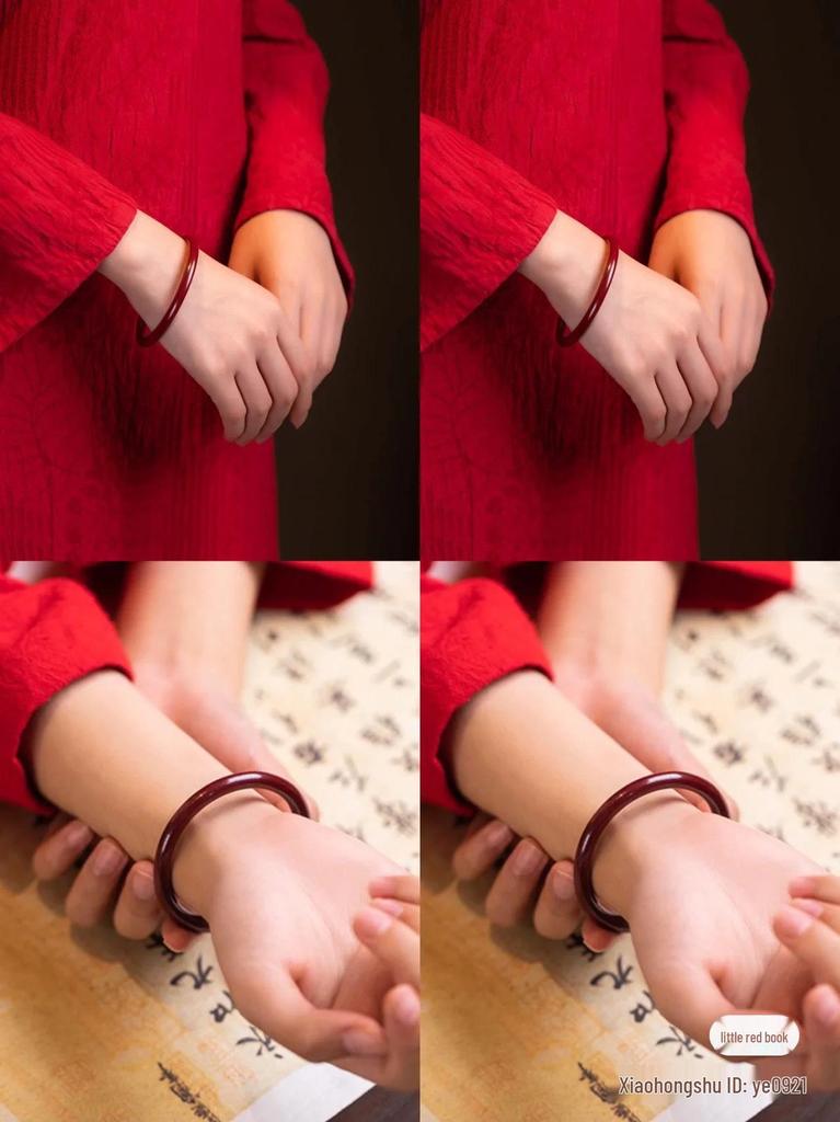 Raspberry Sparkling Water Chalcedony Dangle Bracelet: New Chinese Style Hanfu Accessory with 8mm Round Bar.