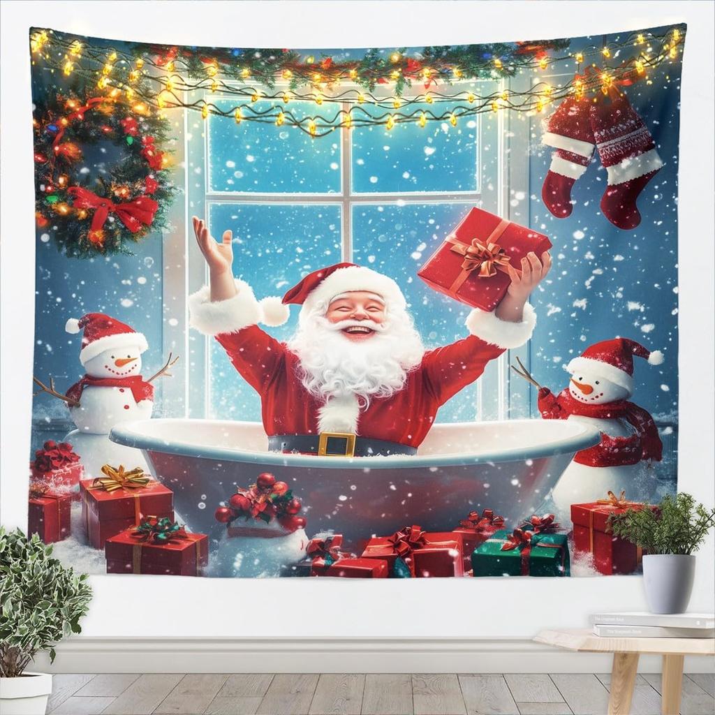 Jejeloiu Pink Christmas Tapestry Small  Kids Snowy Xmas Landscape Wall Art Winter Scene Wall Hanging Blanket Microfiber