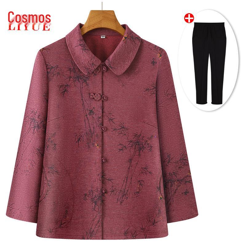 Babiččin módní top s dlouhým rukávem: Jaro & Podzim Límec s klopami pro ženy středního věku a starší