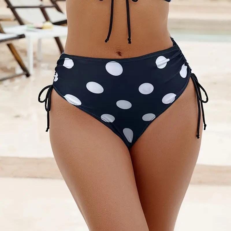 High-Quality Black Polka Dot Lace-up Triangle Hip-Hugging Women's Bikini
