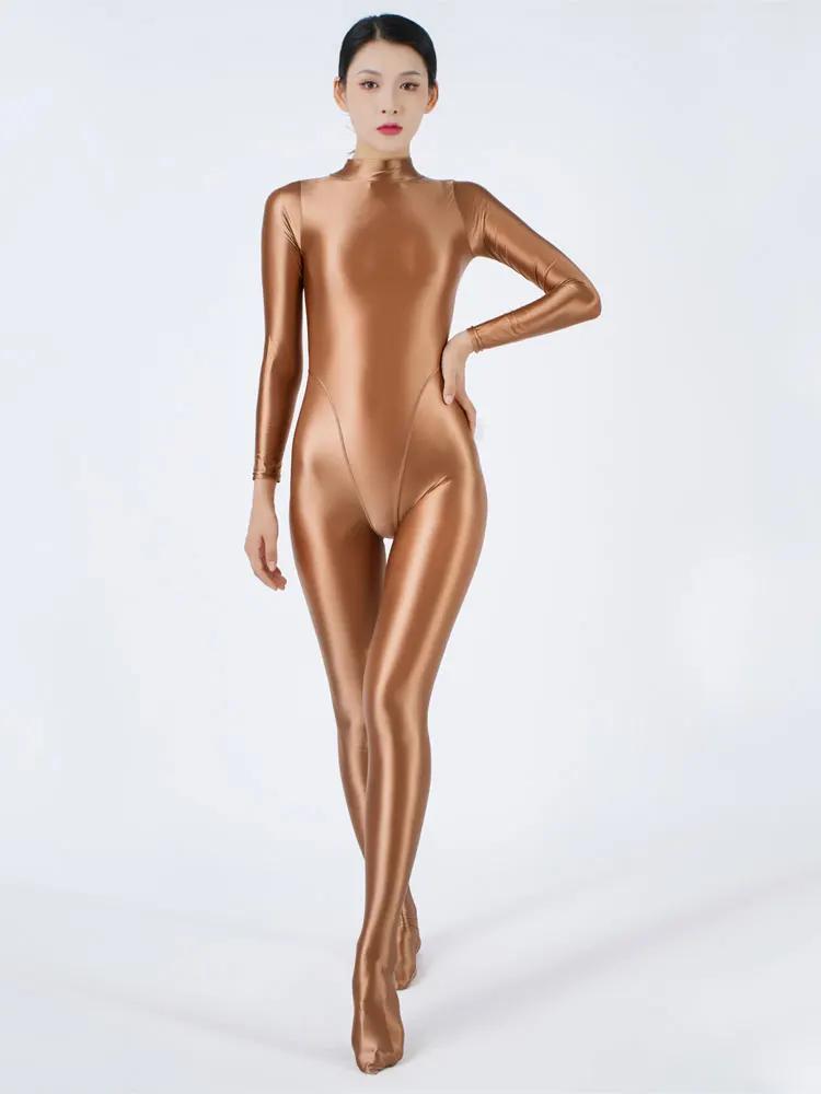 Sexy Women'S Jumpsuit High Elastic Satin Shiny Shaperwear Bodysuit Woman Clothing Nightclub Dance Wear Elegant Party Tights