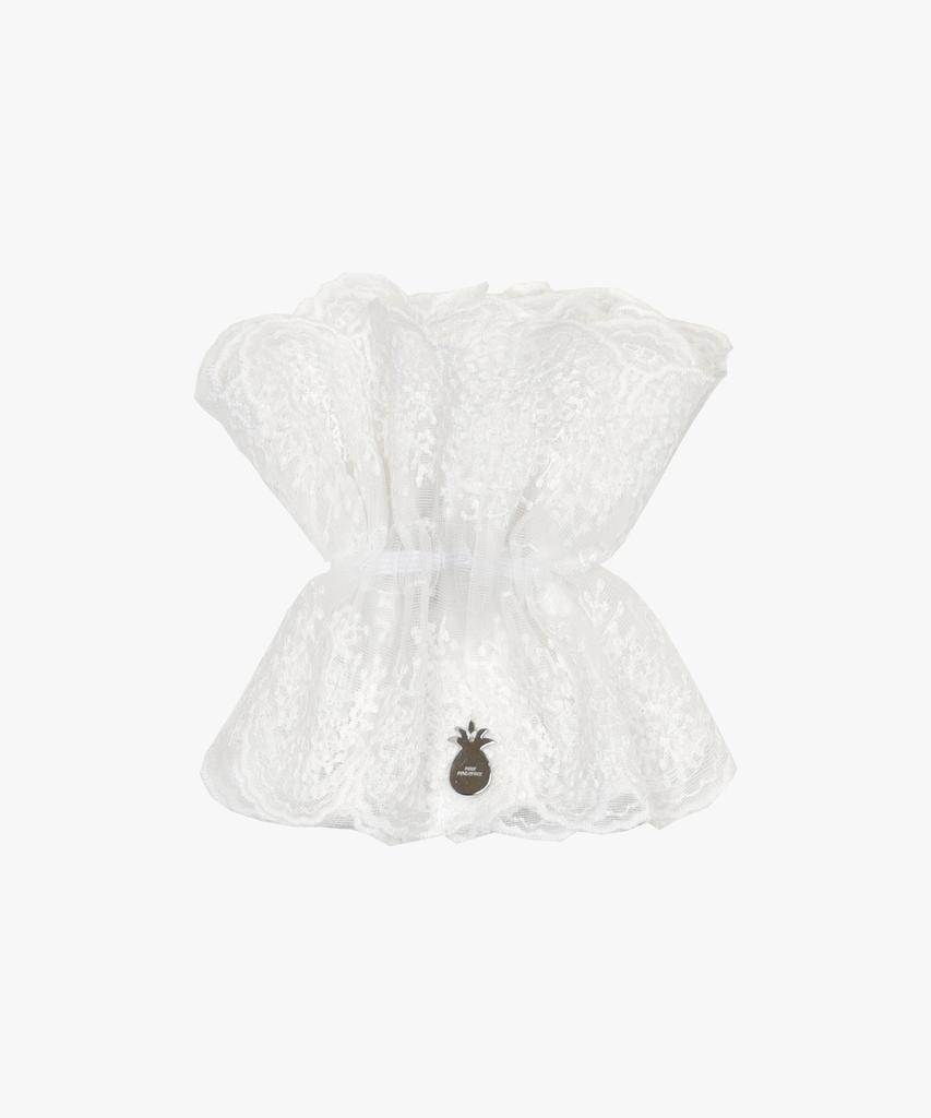 Pink Pineapple Big Lace Layered Scrunchie_White