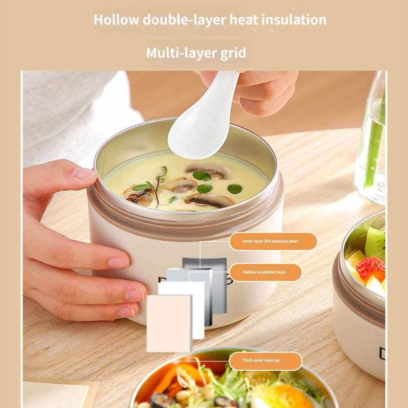 Portable Soup Container with Silicone Sealing Rings, Buckle Lid, and Fold-Down Handle, Leak Proof Hot Food Jar for Outdoor Picnics, Camping, School