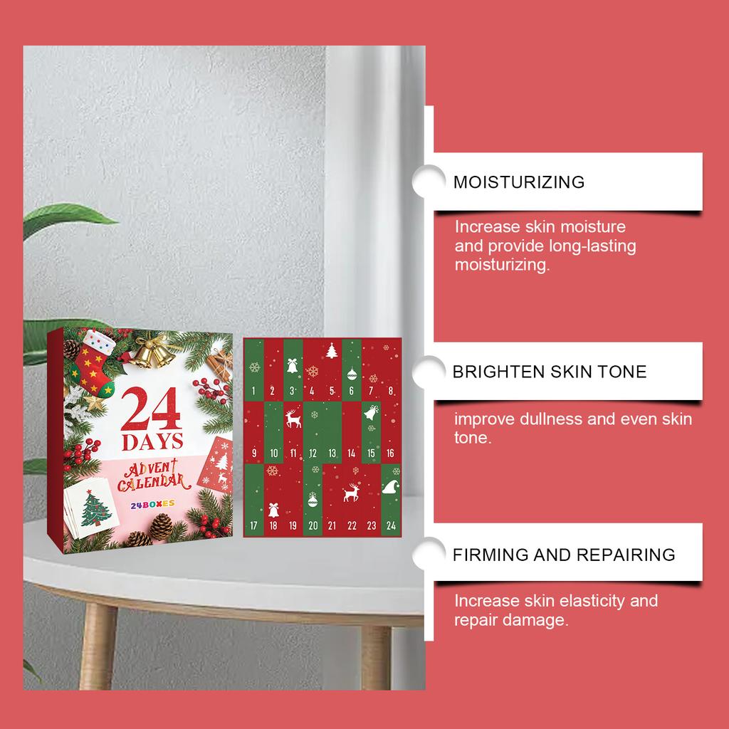 Adventní kalendář s líčením, 24denní vánoční odpočítávací kalendář, překvapení, vánoční sada líčení, dárek pro dámy, překvapení, 50 ml