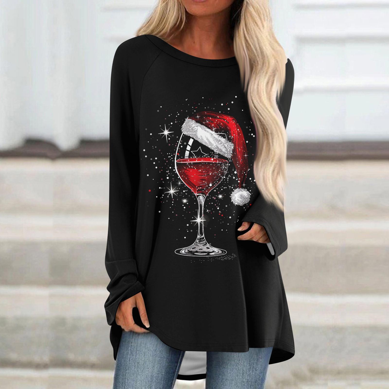 

Женский модный свободный свитер средней длины с круглым вырезом и рождественским принтом, рукава реглан, повседневный топ с длинными рукавами XXXL