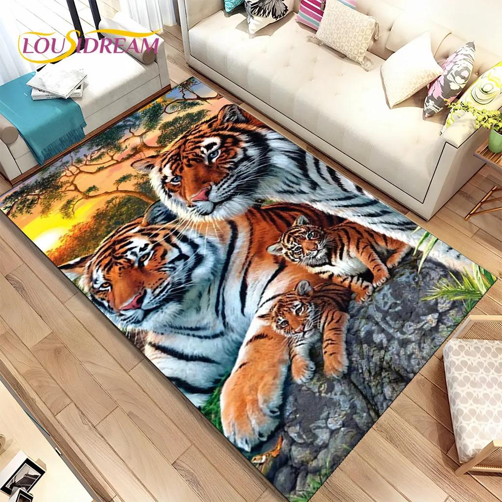 Beast Animal Tiger,Sabretooth Cartoon Area Rug,Carpet for Home Living Room Bedroom Sofa Doormat Kitchen Decor,Non-slip Floor Mat