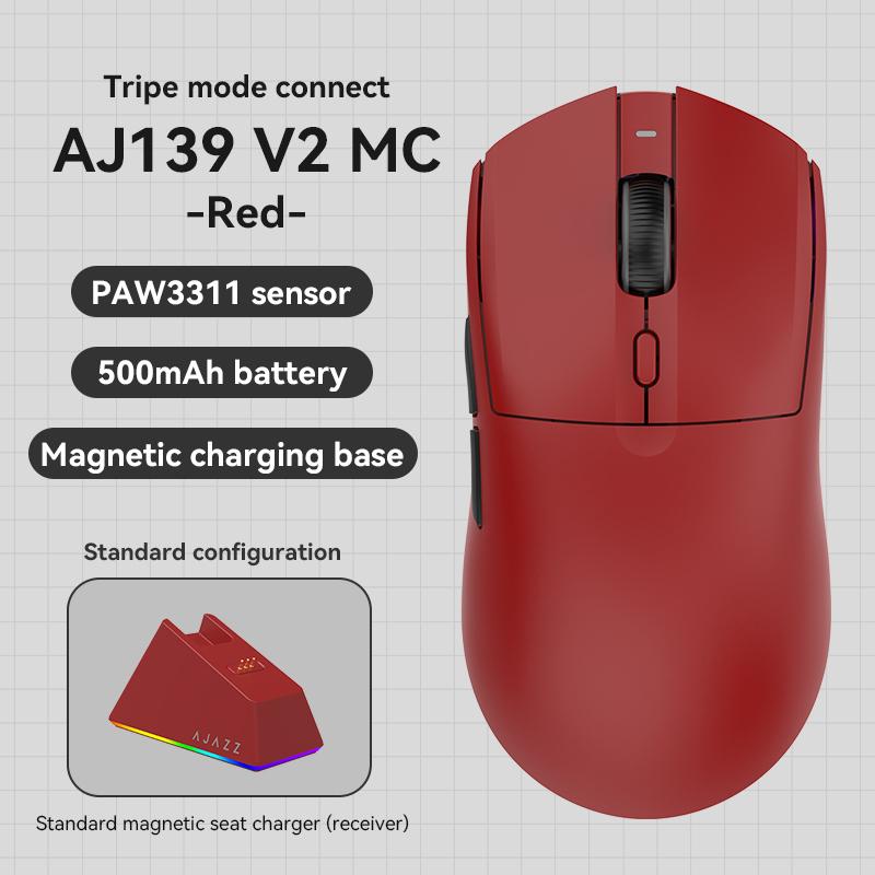 

AJAZZ AJ139 V2 MC Gaming Mouse Wireless Bluetooth 2.4G Receiver PAW3311 Sensor красный