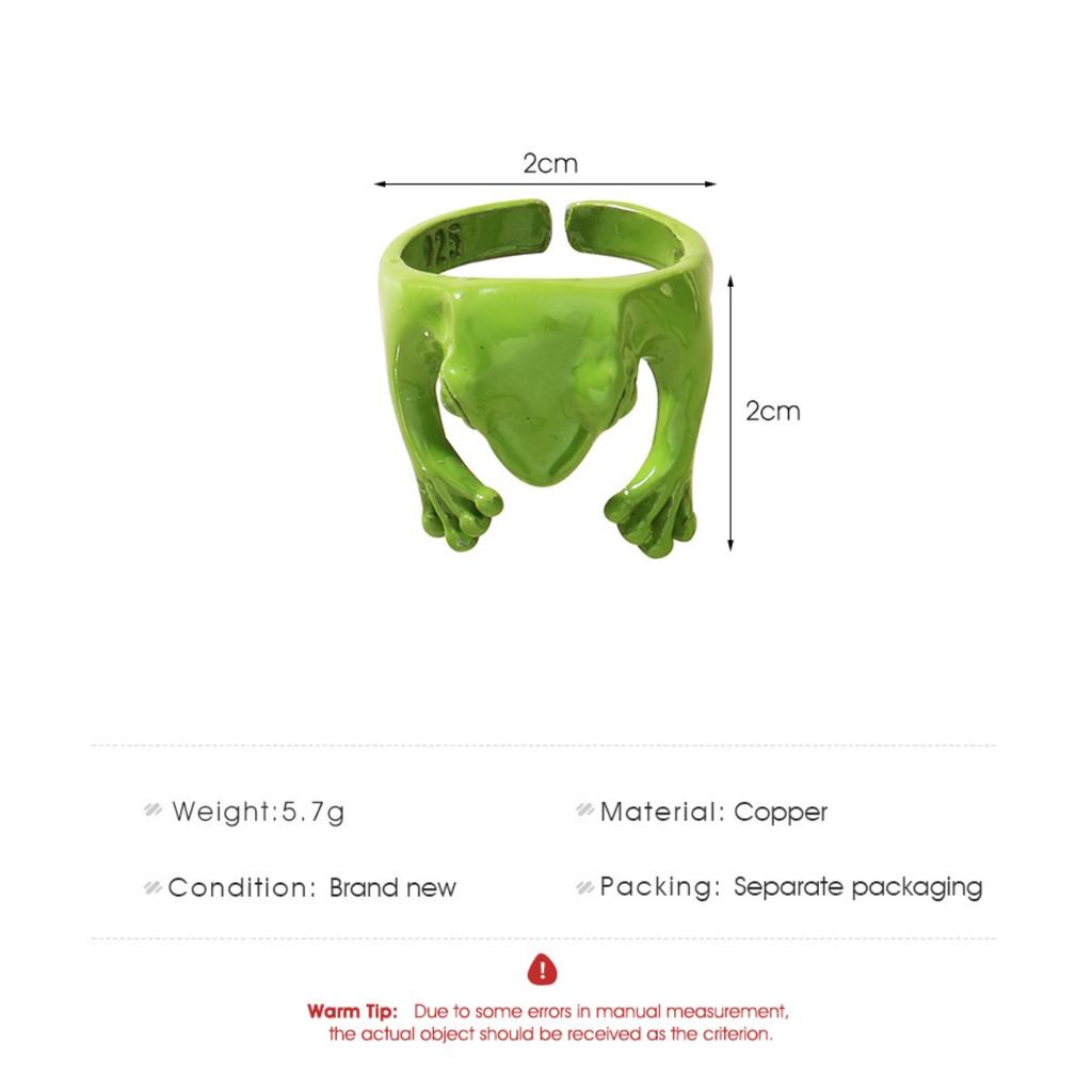 Adjustable Green Frog Shaped Open Ring for Women Funny Statement Jewelry