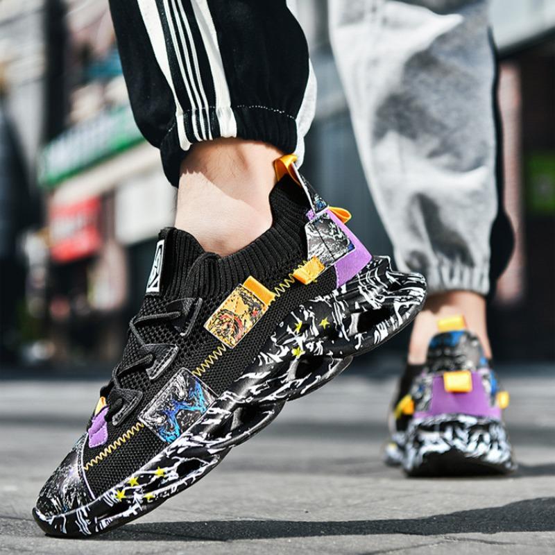 Luxury Men Sneakers Trend Brand Designer Running Shoes Graffiti Fashion Street Blade Sole Skateboarding Shoes Platform Mesh Shoe