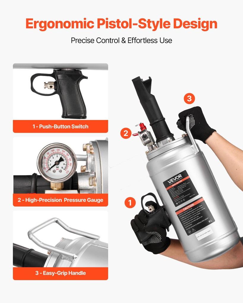 Sedile Per Tallone Pneumatico Portatile, Blaster Per Talloni Pneumatici da 1,6 Gal / 6 L, Strumento Gonfiatore Pneumatici Portatile, Pressione Operativa 87-116 PSI, Gonfiatore Per Seduta a Grilletto Per