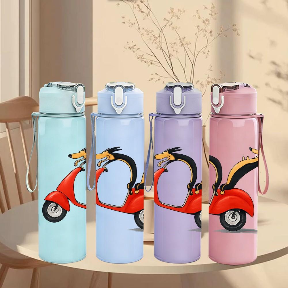 1PC Scooter Bird Cartoon Art 750ml Color Plastic Sports Water Bottle Leakproof Flip Straw Lid Suitable for Sports Office Home Use